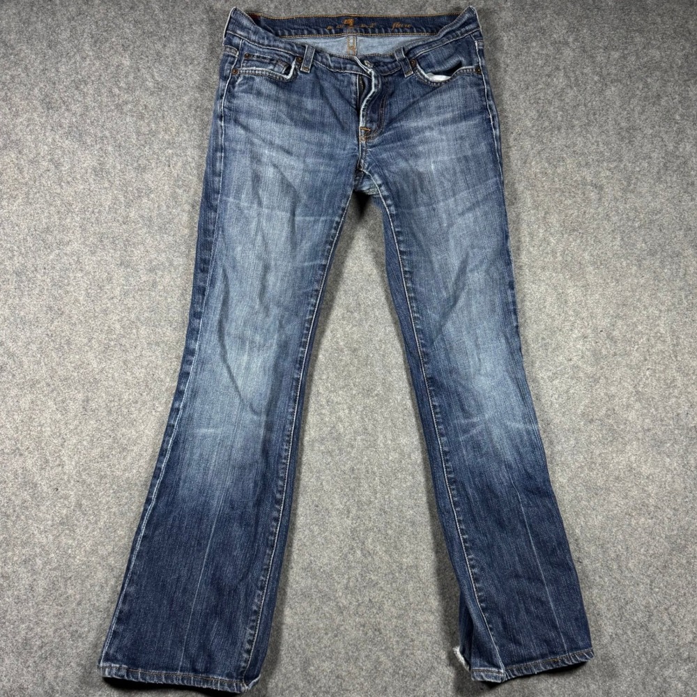 7 For All Mankind Flare Jeans Medium Wash Blue Denim Squiggle Womens 28x28